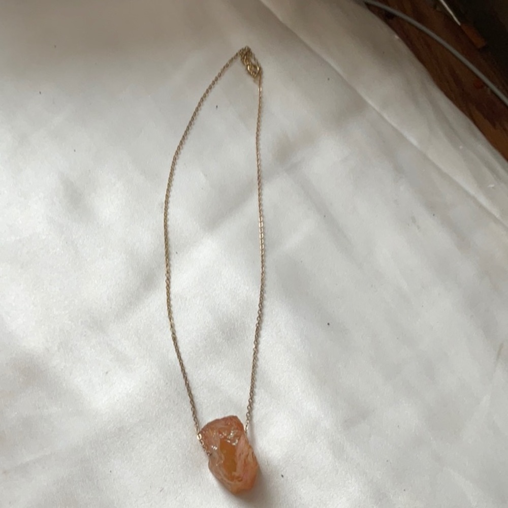 Tangerine quartz chunk necklace With gold field sterling silver chain